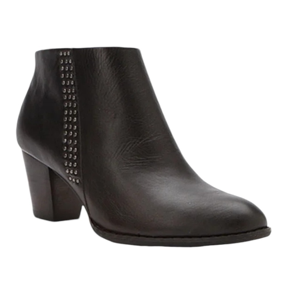 Vionic Georgia Black Leather Studded Ankle Boot Block Heels Women's Size 7